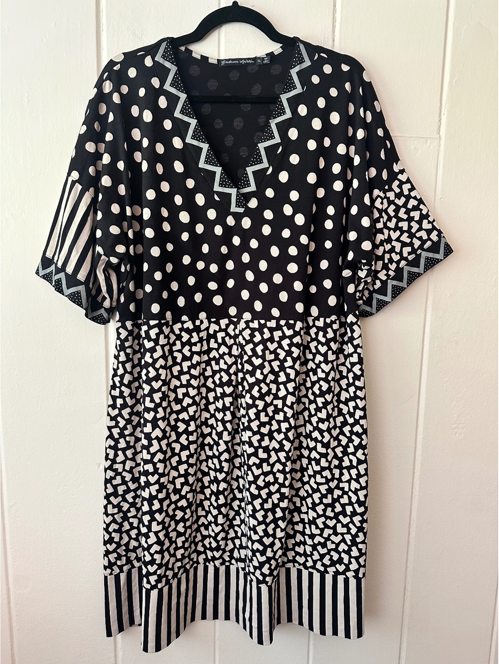 Gudrun Sjoden Geometric Polka Dot Organic Cotton Dress Boho Black Beige XL VGUC
